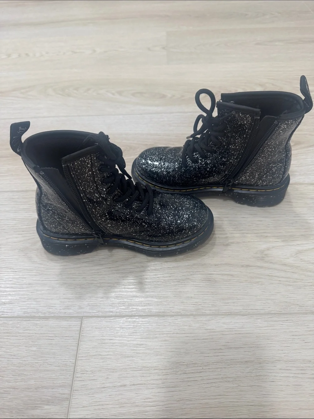 Dr. Martens Kids Black Glitter Combat Boots